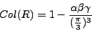 \begin{displaymath}
Col(R) = 1 - \frac{\alpha \beta \gamma}{(\frac{\pi}{3})^3}
\end{displaymath}
